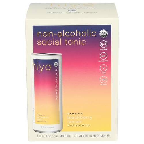 Hiyo Organic Blackberry Lemon Functional Seltzer 4 Pack