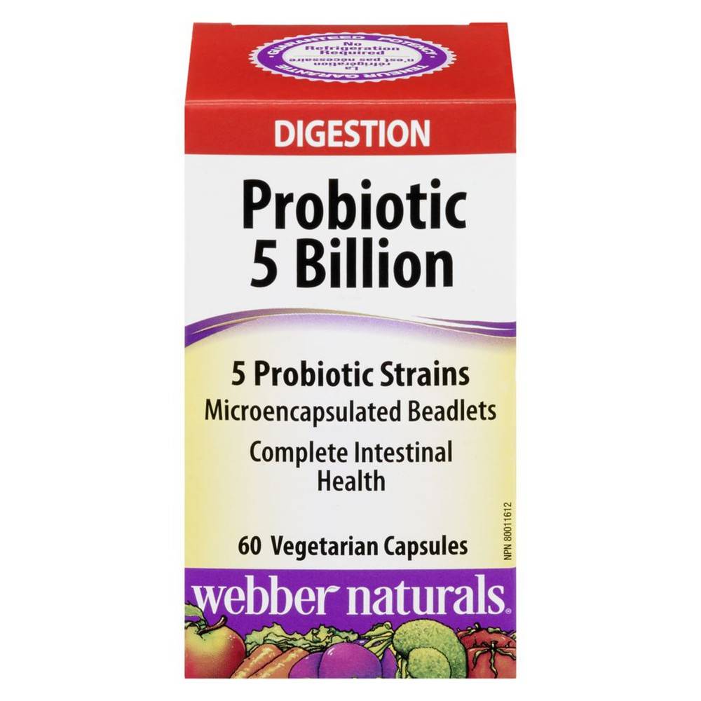 Webber Naturals Probiotic 5 Billion Digestion Vegetarian Capsules (60 g, 60 ct)
