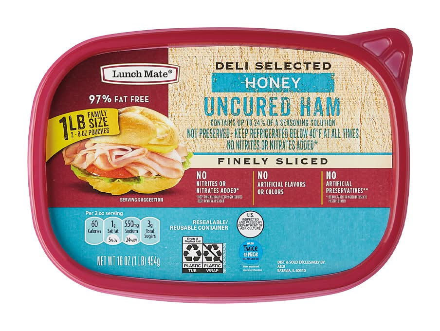 Lunch Mate Deli Selected Finely Sliced Uncured Ham, Honey (16 oz)