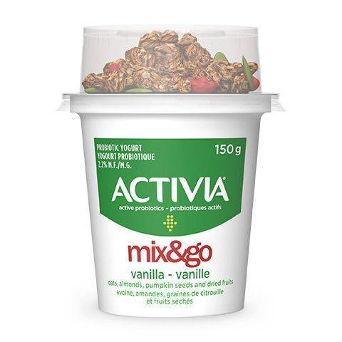 Activia Mix & Go Yogurt, Vanilla, Probiotics, with Crunchy Oats and Seeds, 150g