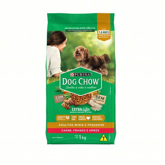 Purina ração seca para cães adultos minis e pequenos dog chow sabor carne, frango e arroz (1 kg)