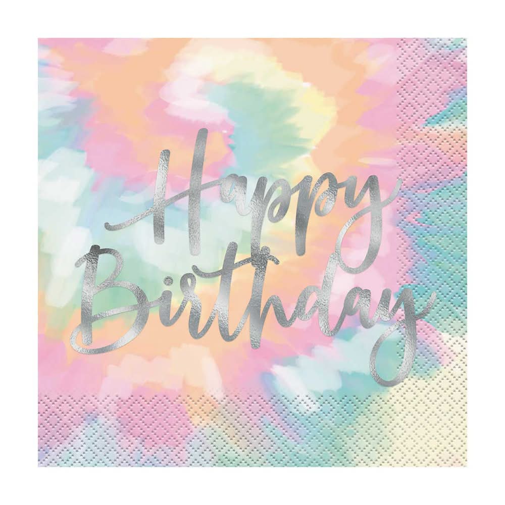 3-2-1 Party Foil Watercolor Tie Dye Birthday Luncheon Napkins, 6.5 in (16 ct)