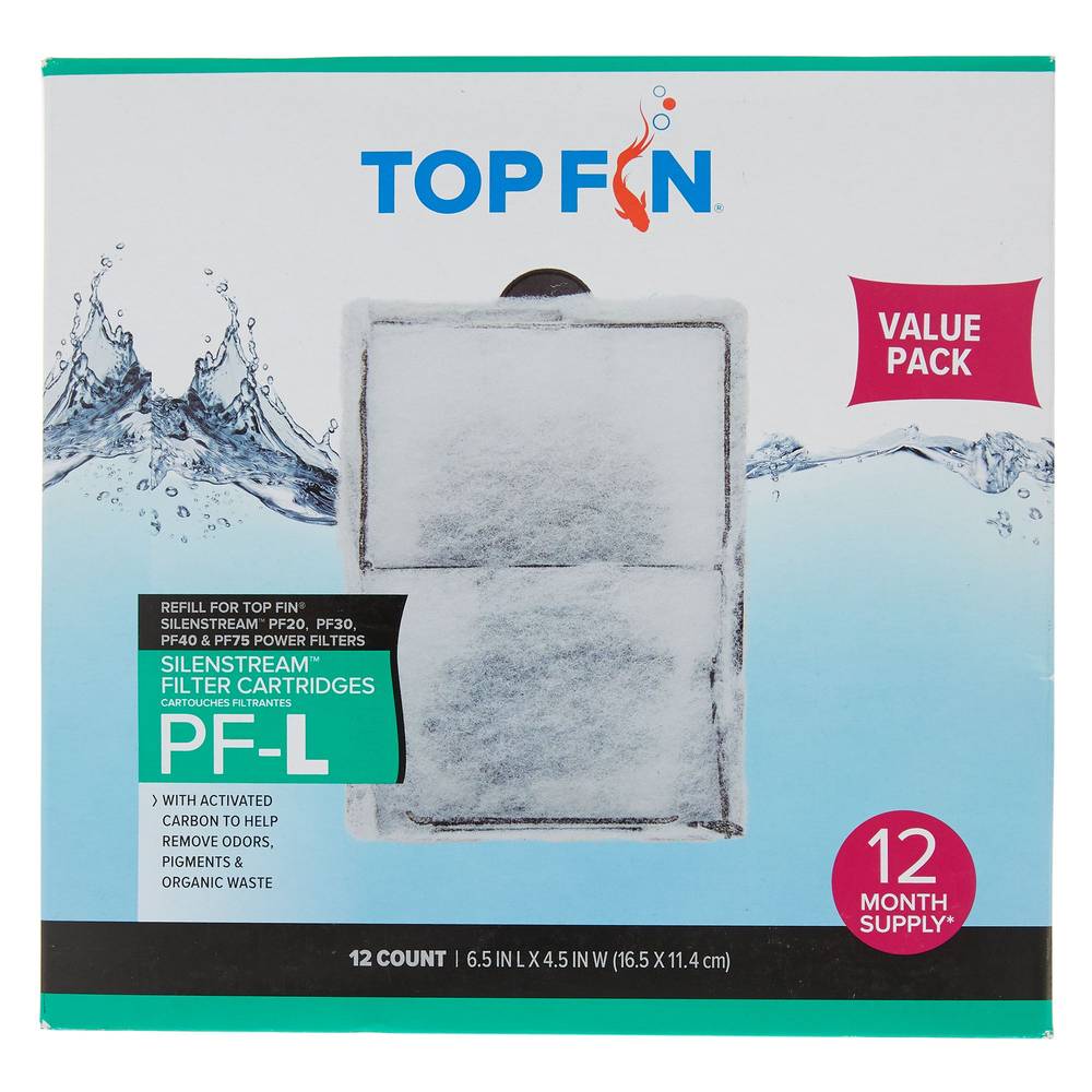 Top Fin® PF-L Silenstream Aquarium Filter Cartridges - Value Pack (Size: 12 Count)
