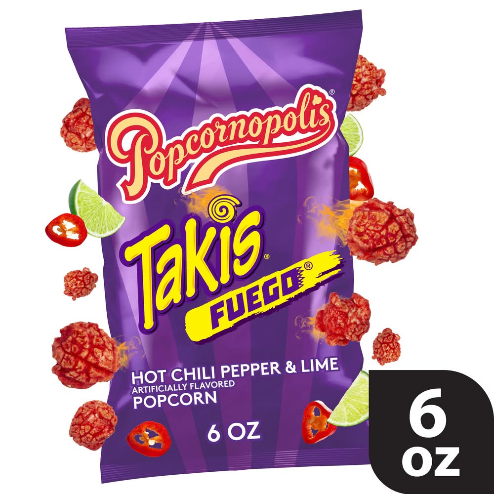Popcornopolis Takis Fuego Popcorn, Hot Chili Pepper-Lime (6 oz)
