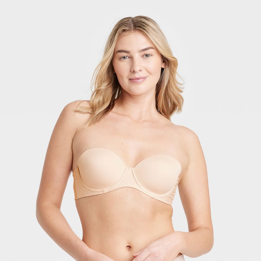 Auden Mesh Liner Adjustable Strap Lightly Lined Strapless Bra, Women, 38C, Beige