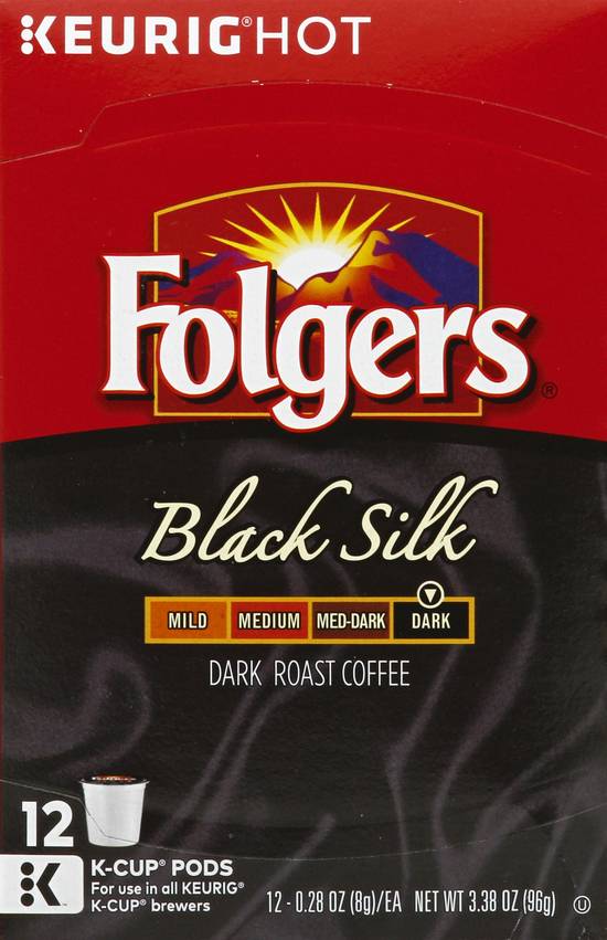 Folgers Keurig Hot Black Silk Dark Roast Coffee K-Cup Pods (12 ct, 0.28 oz)