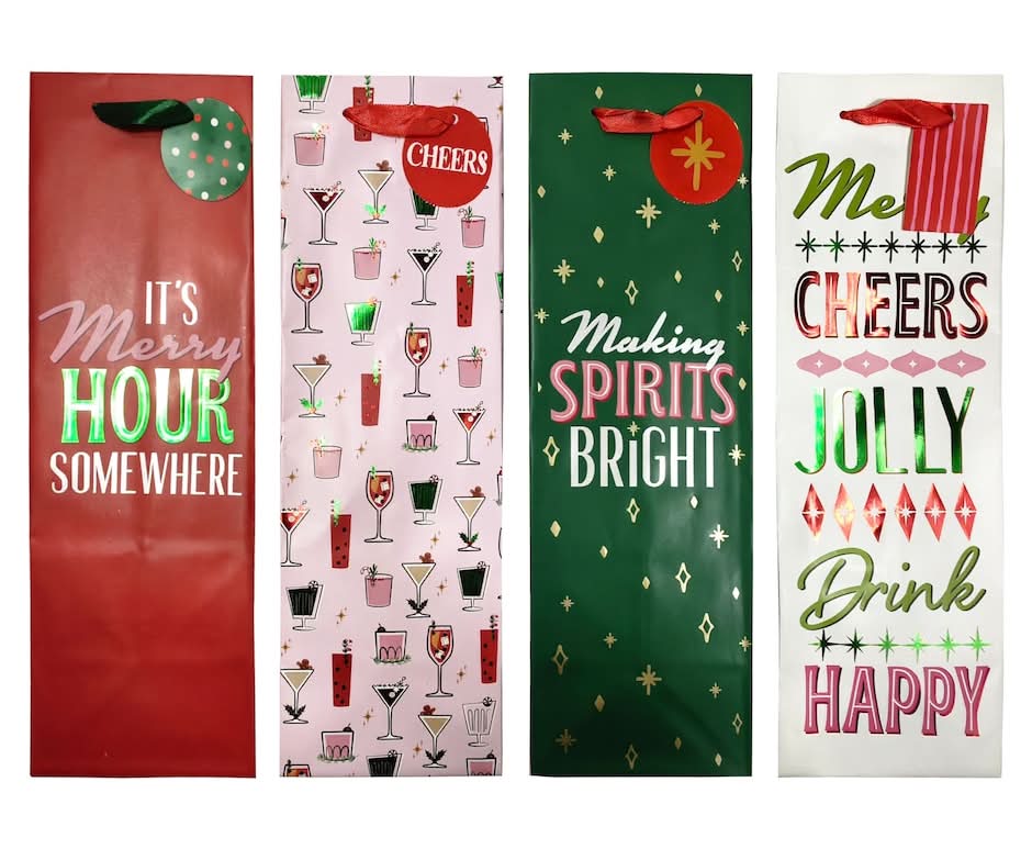 Christmas Bottle Gift Bag, Assorted (4 ct)