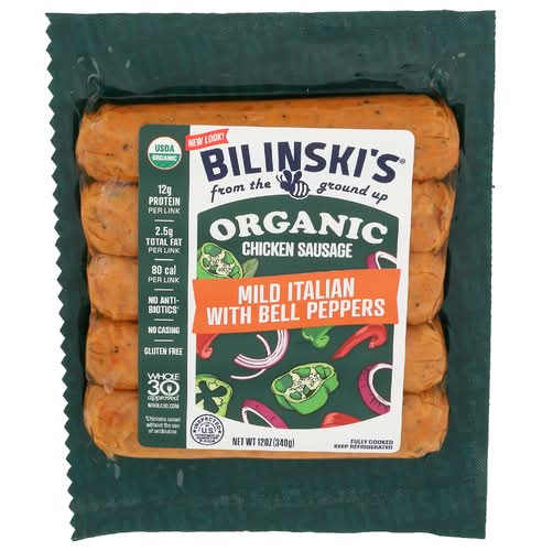 Bilinski's Organic Mild Italian With Bell Pepper Chicken Sausage