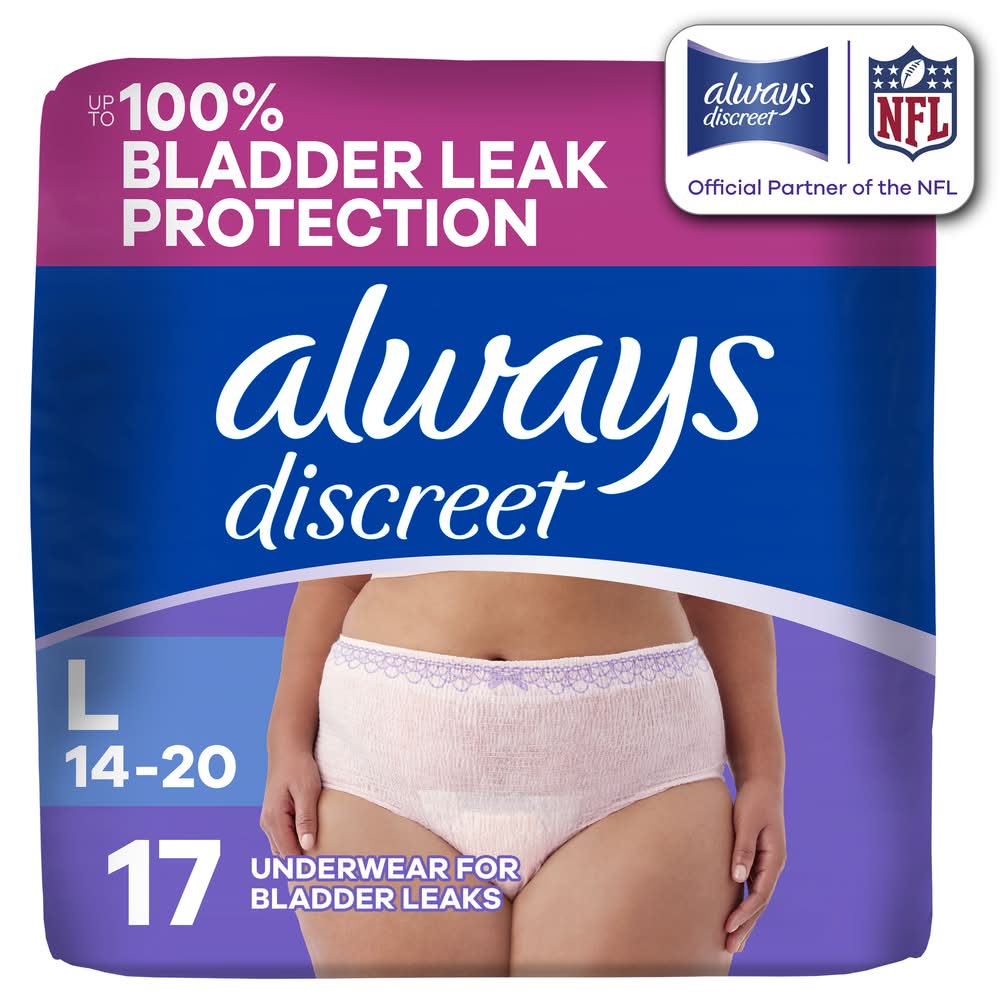 Always Discreet Maximum Absorbency Underwear, 14-20, Peony Pink (17 ct)