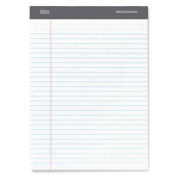 Office Depot® Brand Professional Writing Pads, 8 1/2" x 11 3/4", Legal/Wide Ruled, White, 100 Sheets