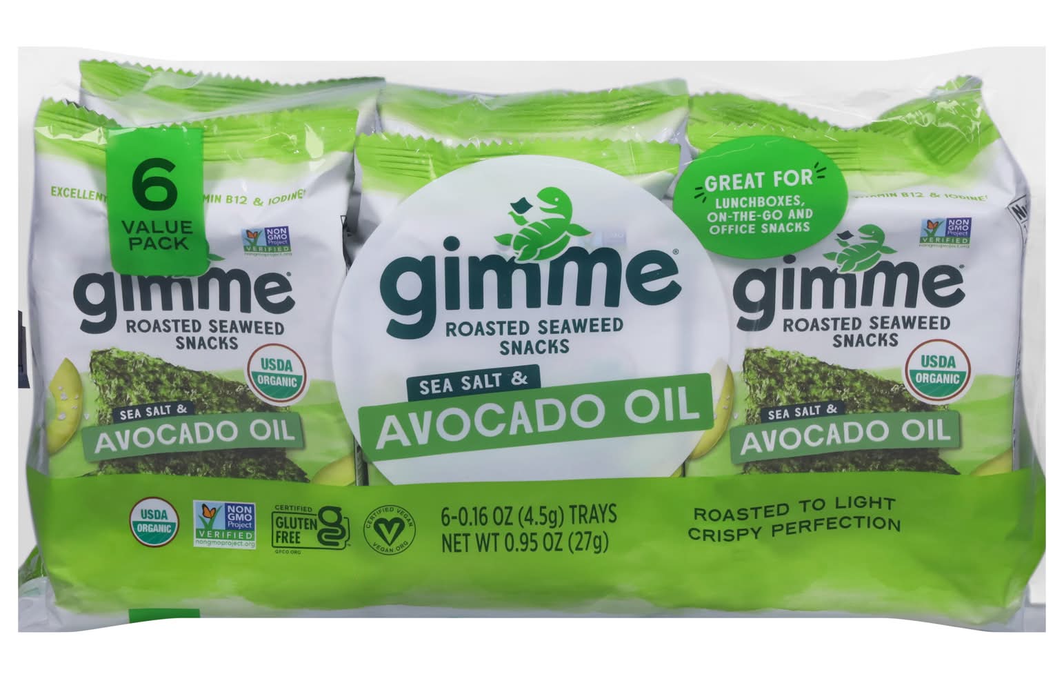 Gimme Avocado Roasted Seaweed Snacks, Sea Salt (6 x 0.16 oz)