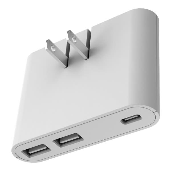 iHome Ultra Boost AC Pro 30W 3-Port Slim Wall Charger, White