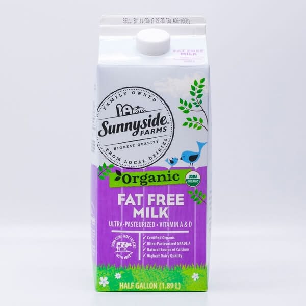 Sunnyside Farms Organic Milk- Fat Free (0.5 gal)