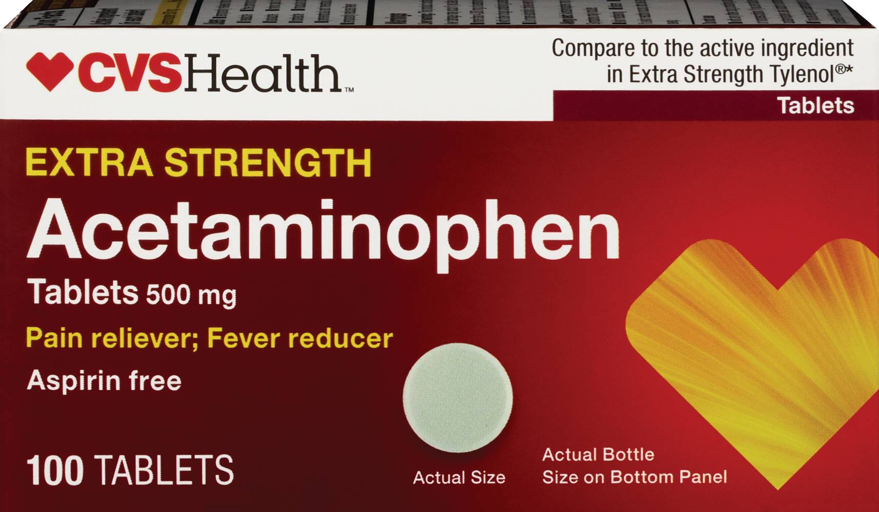 Cvs Health Extra Strength Acetaminophen Pain Reliever & Fever Reducer 500 Mg Tablets, 100 Ct