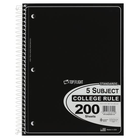 Top Flight College Ruled 5 Subject Notebook 200 Sheets