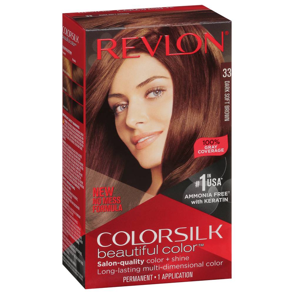 Revlon Colorsilk Beautiful Color 33 Permanent Hair Color, Dark Soft Brown (4.4 fl oz)