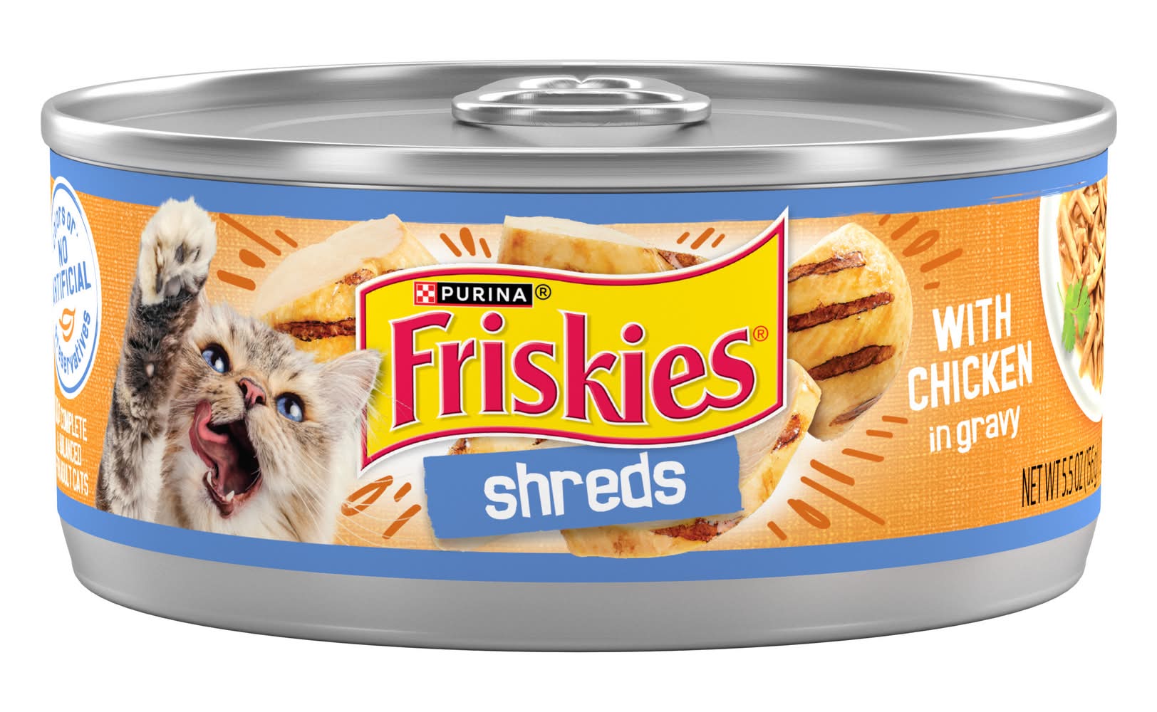 Purina Friskies Shreds Gravy Wet Cat Food, Chicken, Adult (5.5 oz)