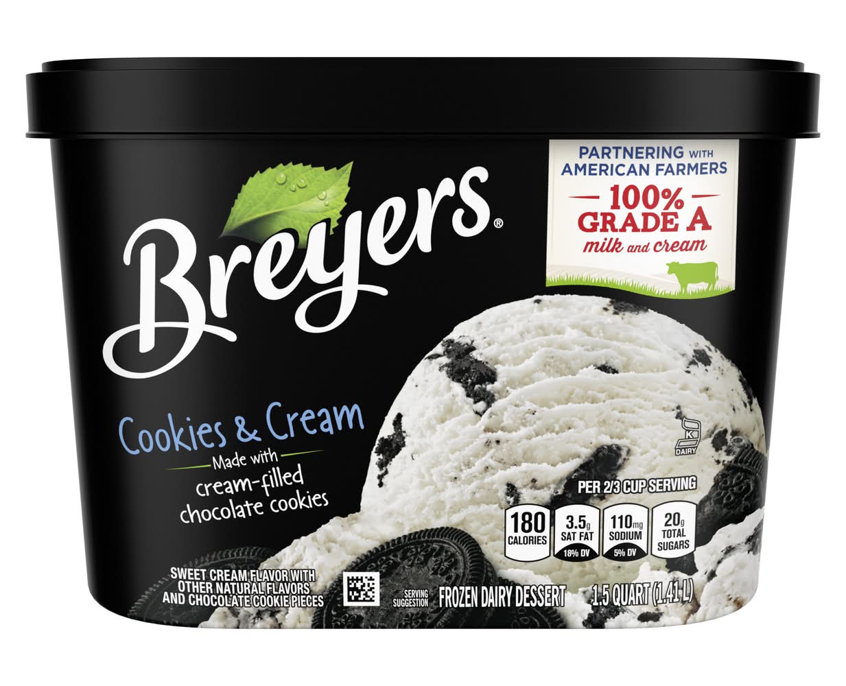 Breyers Frozen Dairy Dessert Ice Cream, Cookies & Cream (1.5 qt)