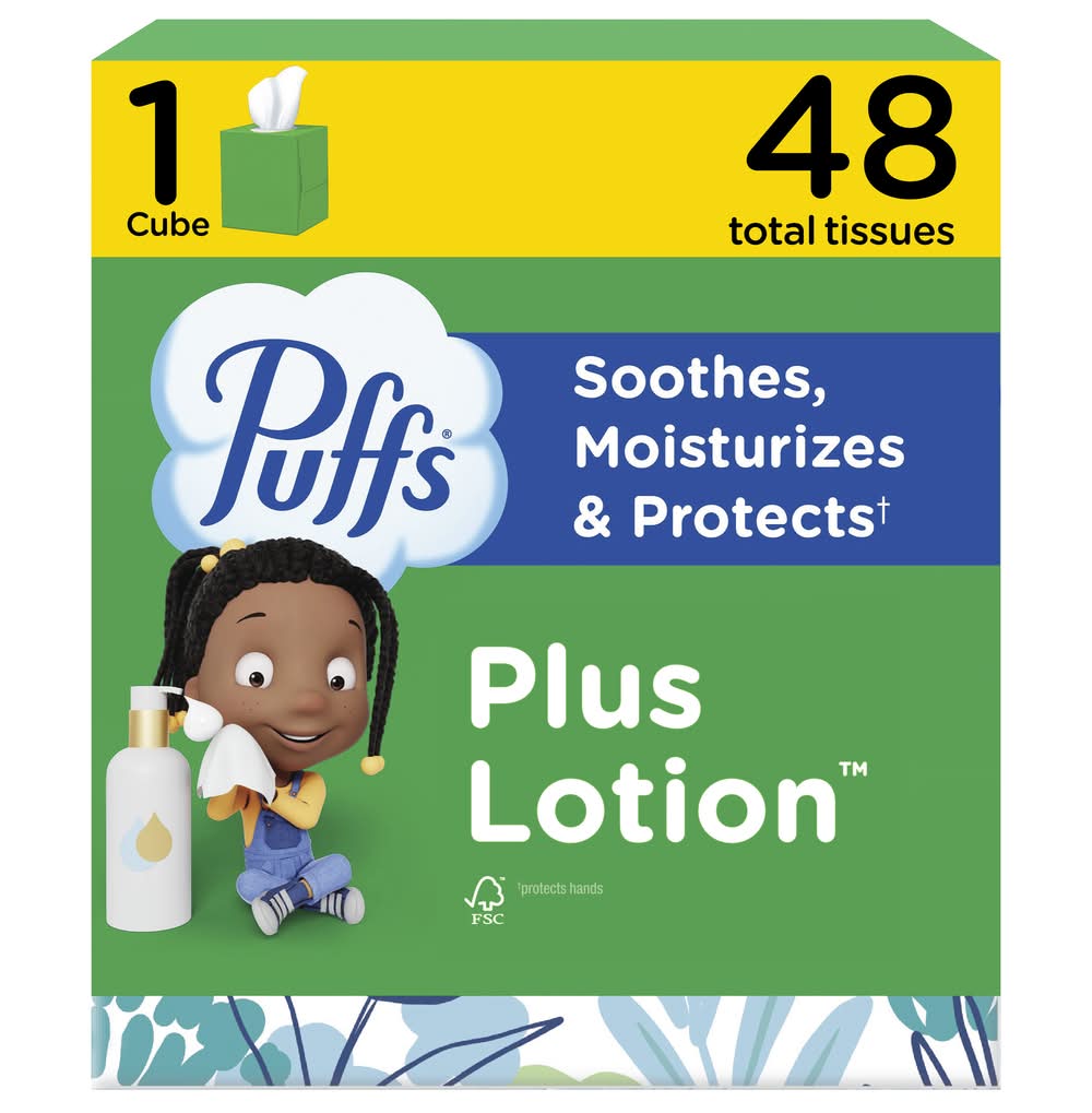 Puffs Plus Lotion 2 Ply Facial Tissues, 8.4x8.2 in, White (48 ct)