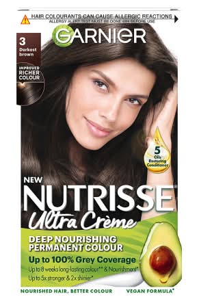 Garnier 3 Darkest Brown, Nutrisse Nourishing Hair Dye (200g)