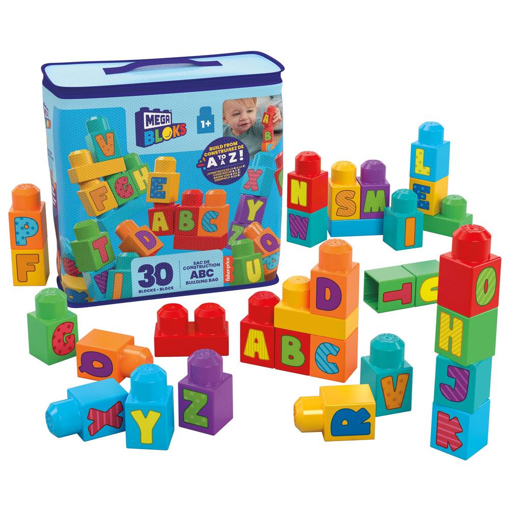 Mega Bloks · Bolsa de bloques de construcción abc para niños (30 un)