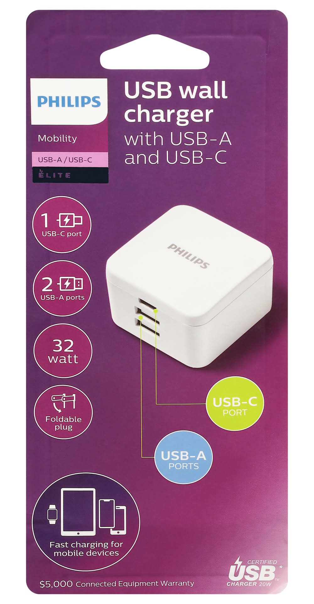 Philips Dual Mobility Usb-A Usb-C Wall Charger