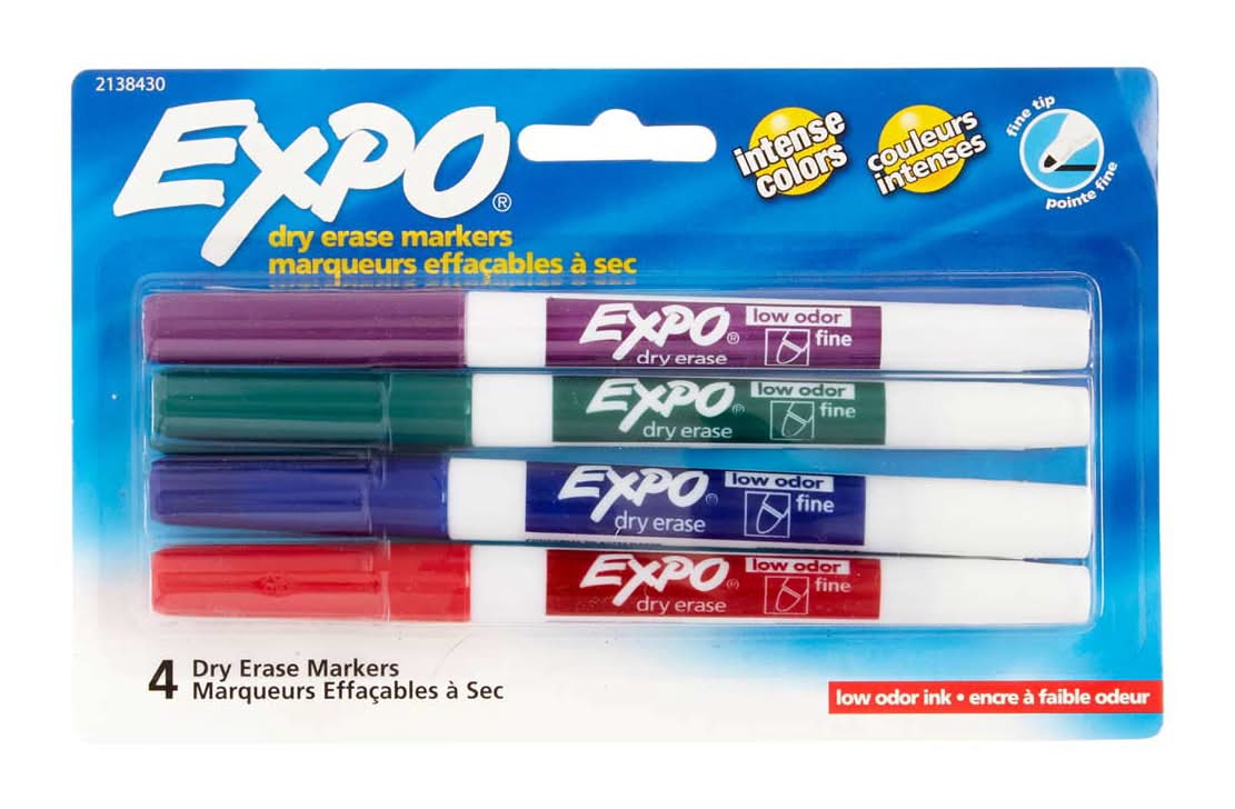 Expo Low Odor Fine Tip Dry Erase Markers, Assorted (4 ct)