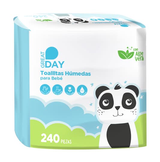 Great Day · Toallitas húmedas con aloe vera para bebé (240 un)