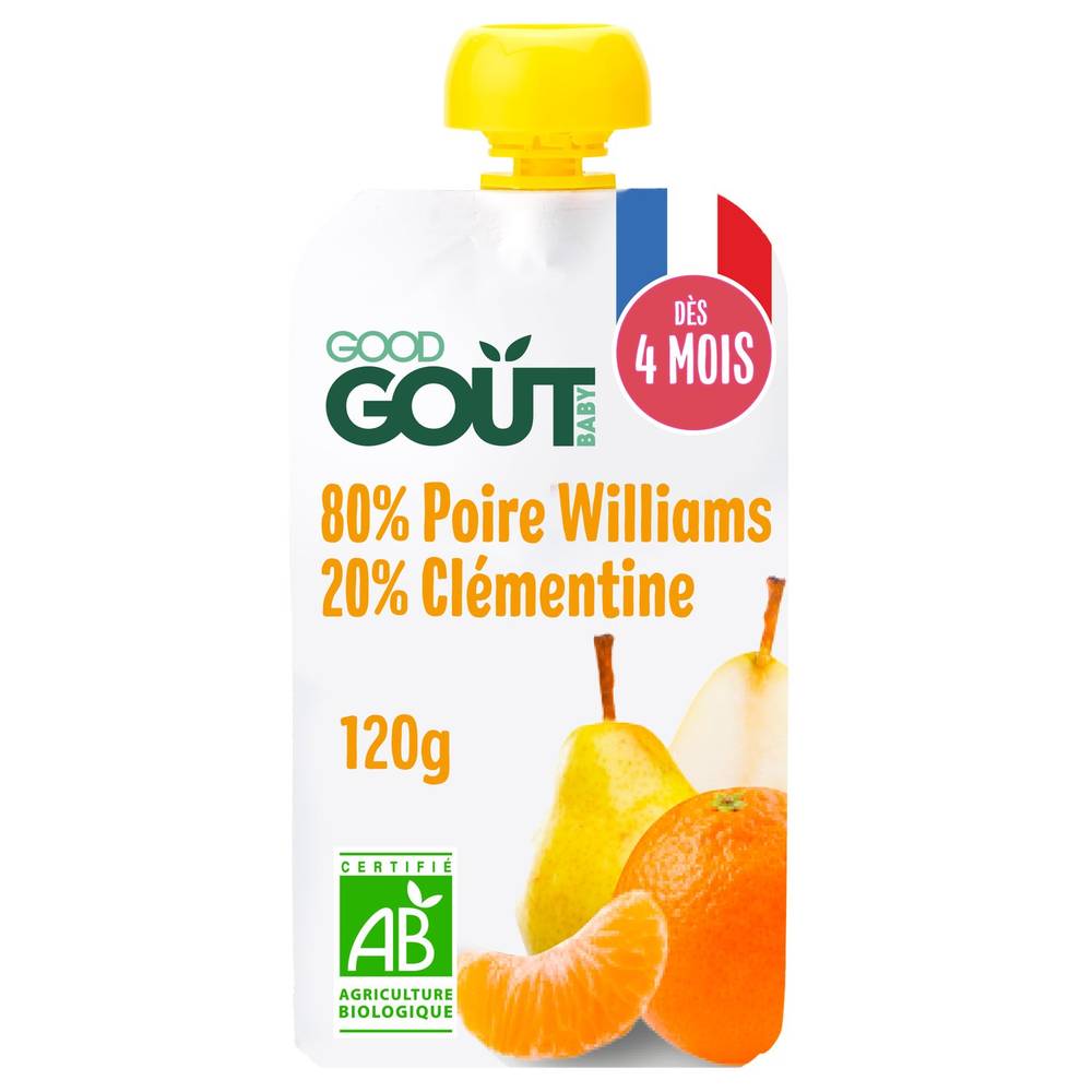 Good Goût - Dessert à la poire et clémentine bio pour bébé, 4 mois (120g)