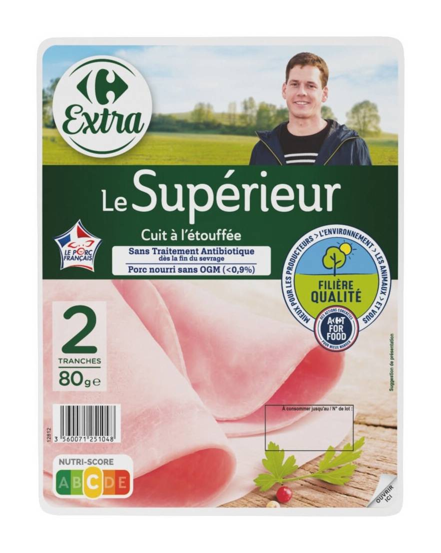 Carrefour Extra - Jambon le supérieur cuit à l'étouffée (80g)