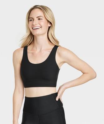Women's Everyday Soft Medium Support Longline Sports Bra - All In Motion™ Black M: Moisture Wicking, Quick Drying