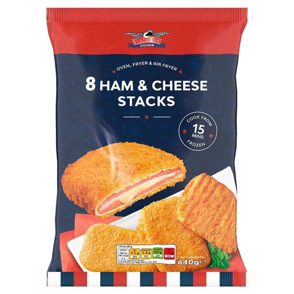 Stateside Diner 8 Pack Ham & Cheese Stacks