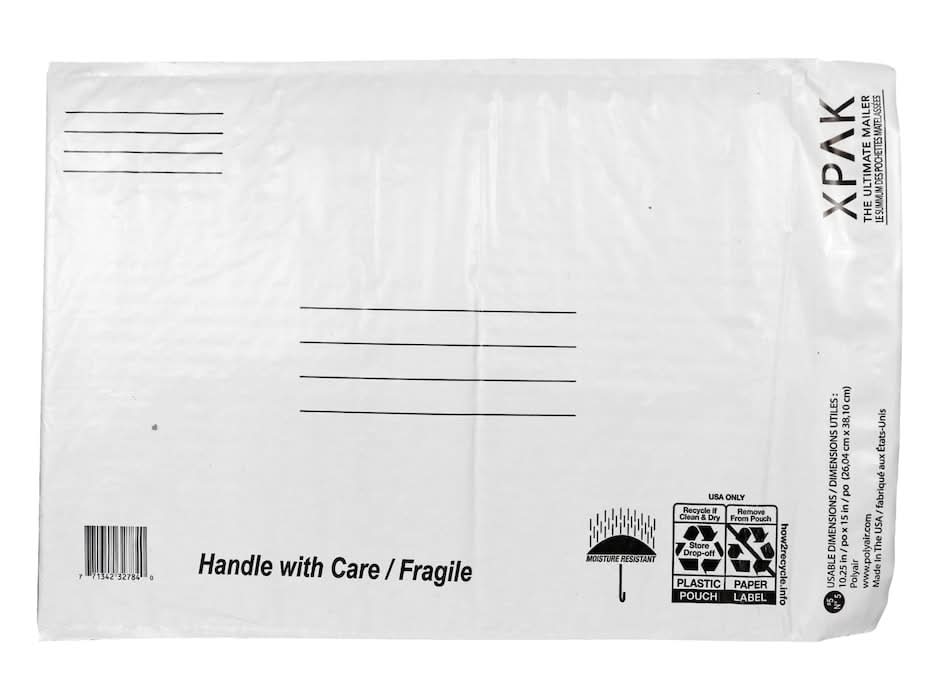 XPAK Poly Bubble-Lined Mailing Envelopes, 10.25x15 in, White