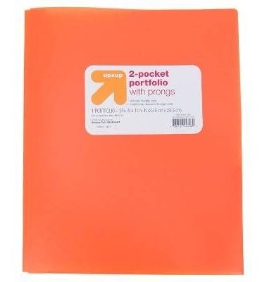 Up&Up 2 Pocket Plastic Folder With Prongs (Orange)