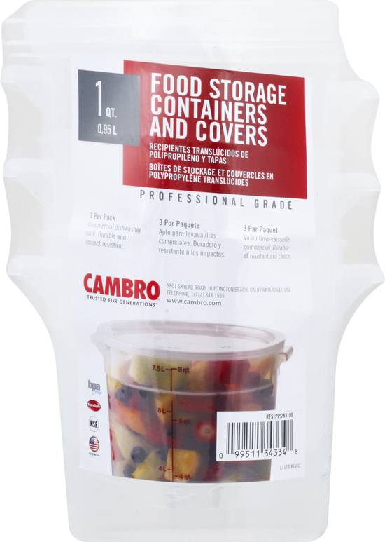 Cambro Quart Food Storage Containers & Covers (3 pack)