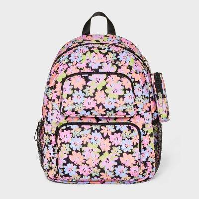 Kids' 16" Two Pocket Neon Flowers Backpack with Clip-On Case - art class™"