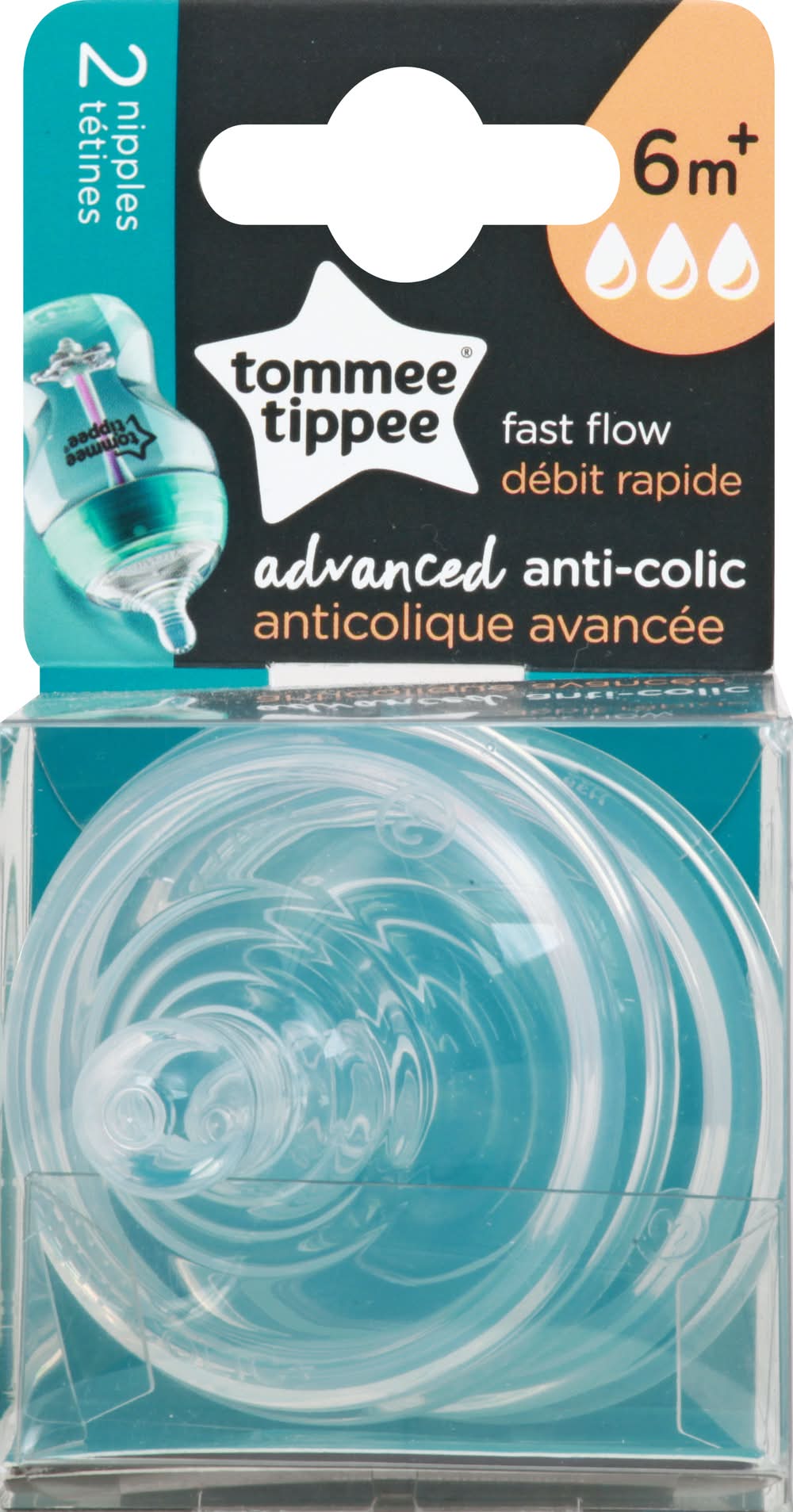 Tommee Tippee Advanced Anti-Colic Fast Flow 6m+ Nipples (3.2 oz, 2 ct)