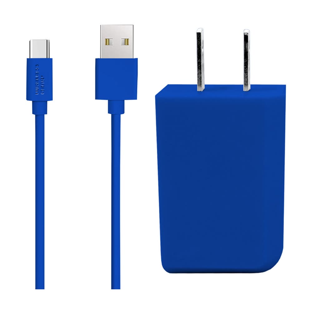 Wireless Gear Usb-C Cable With Wall Plug, 6 ft, Blue