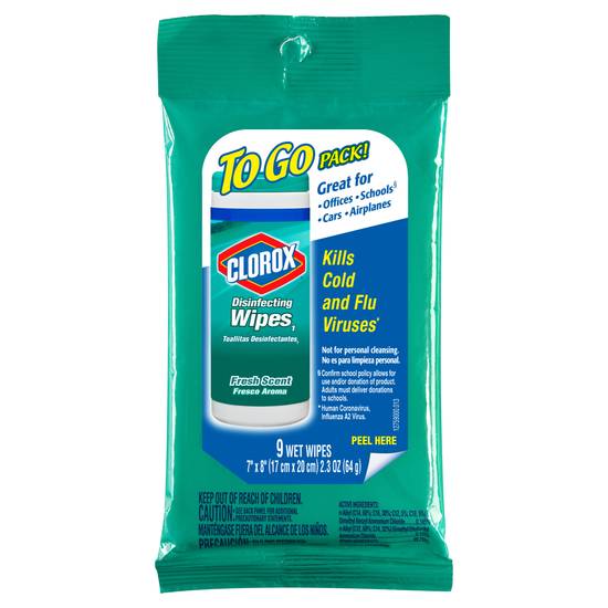 Clorox To Go pack Disinfecting Wipes Fresh Scent Bleach-Free (9 wipes)