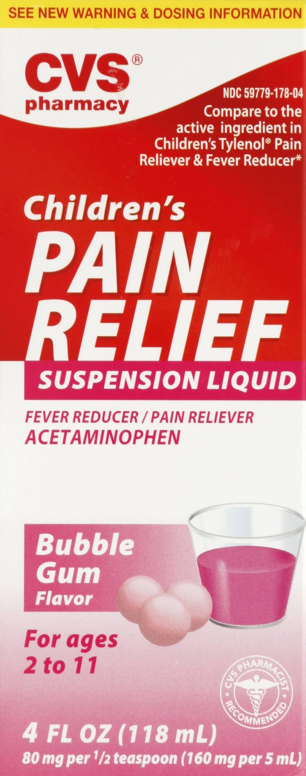 CVS Pharmacy Children's Pain & Fever Suspension Liquid, Bubble Gum (4 fl oz)