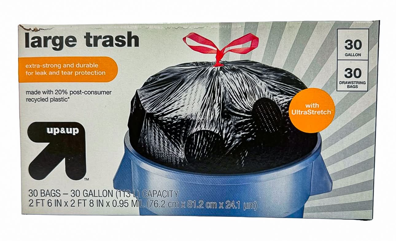 up&up Drawstring Trash Bags, 76.2x81.2 cm (30 ct)