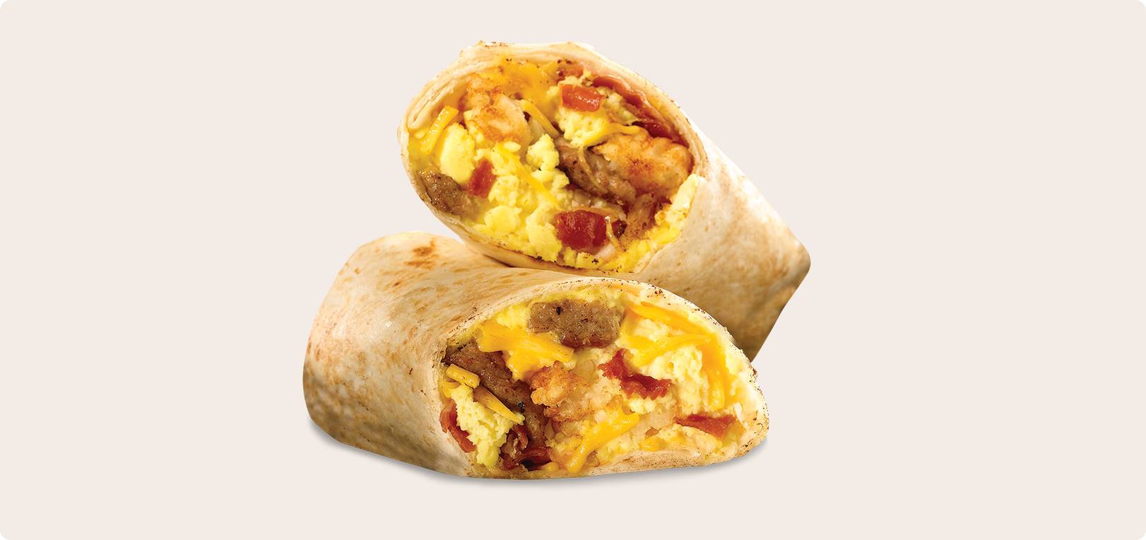 Bacon, Sausage, Egg & Cheese with Spuds Burrito