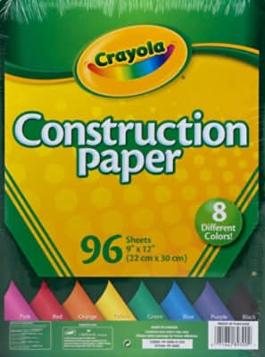 Crayola Construction Paper, 9 In*12 In, Assorted (1.05 lbs, 96 ct)