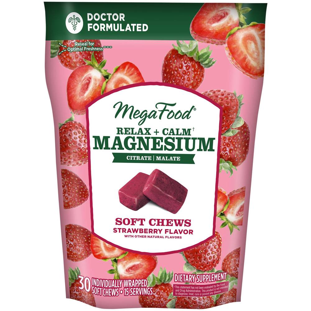 Relax + Calm Magnesium Soft Chews - Strawberry (30 Soft Chews)