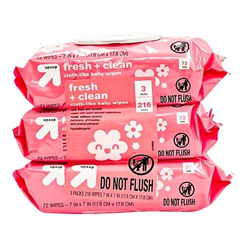 up&up Fresh and Clean Scented Baby Wipes, 7 Inch X 7 Inch (3 x 216 ct)