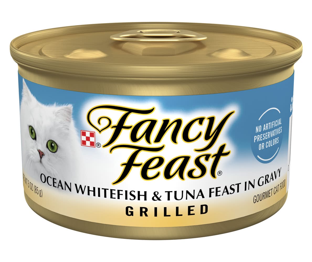 Purina Fancy Feast Grilled Gourmet Wet Cat Food, Ocean Whitefish & Tuna Feast (3 oz)
