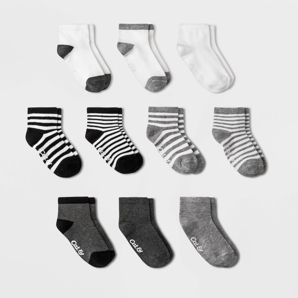 Cat & Jack Boys' Toddler Ankle Socks, 4T-5T, Black-Gray (10 ct)