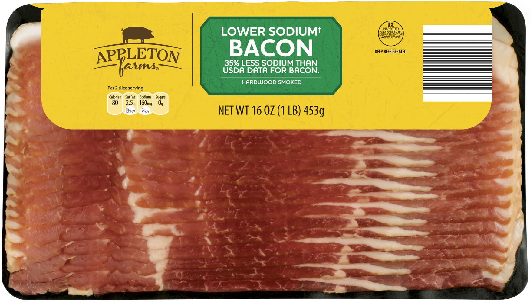 Appleton Farms Lower Sodium Bacon, Hardwood Smoked (16 oz)
