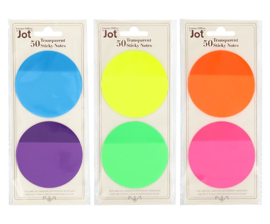 Jot Round Transparent Sticky Notes, 2.75 in, Assorted (3 x 50 ct)