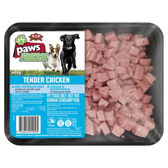 V.i.p Pet Foods Paws Fresh Adult Chilled Fresh Dog Food Diced Tender Chicken 600g